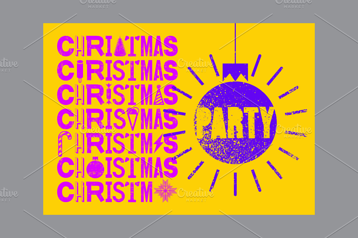 Xmas Party grunge vector poster set., a Seasonal Illustration by PoPaShop (Photo 5 of 5)