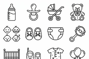 40 Vector Baby Kids Outline Icons, an Outline Icon by adenpinkstore