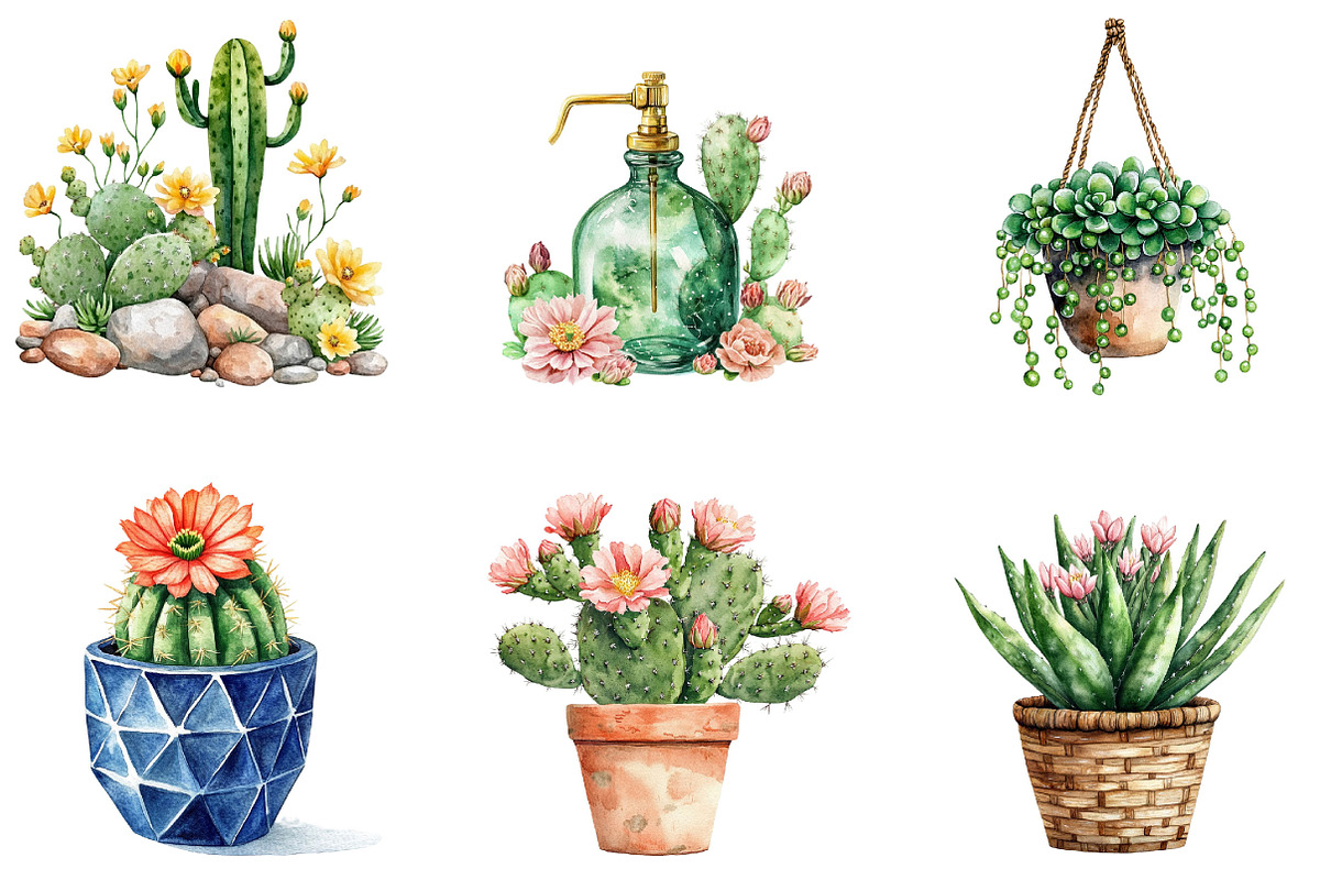 Watercolor Cactus Clipart, a Seasonal Illustration by Designking (Photo 3 of 5)