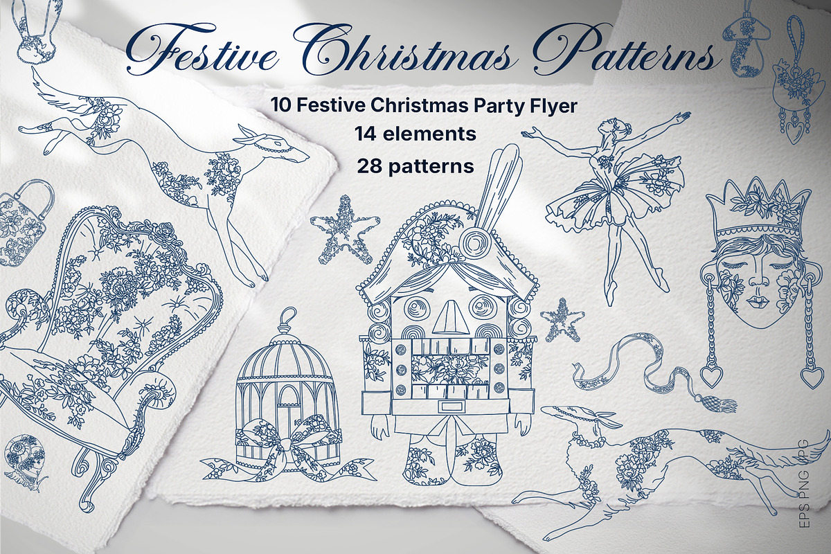 Festive Christmas patterns, a Decorative Illustration by LanaDzi (Photo 1 of 25)