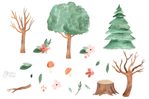 WOODLAND ANIMALS. Watercolor