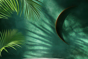 White pedestal tropical leaves green, an Abstract Photo by Pixeness Studio