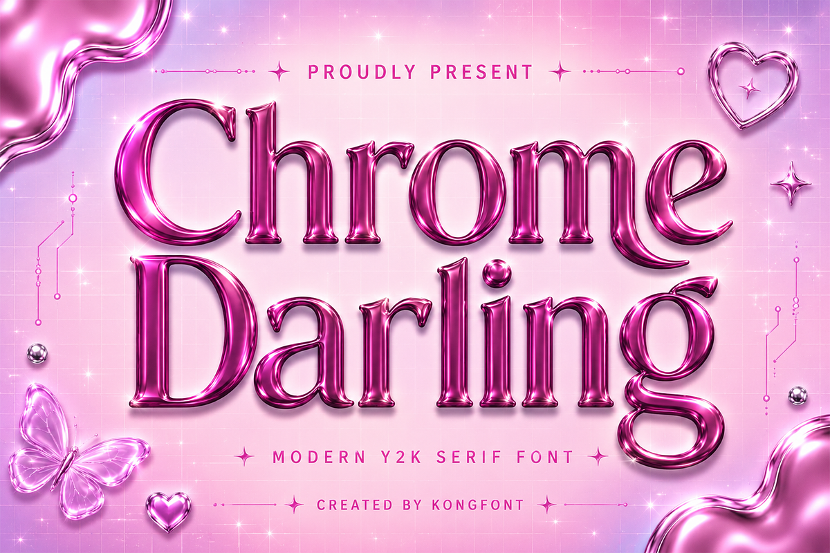 ChromeDarling - Modern Y2K SerifFont, a Serif Font by overlaytemplates (Photo 1 of 5)