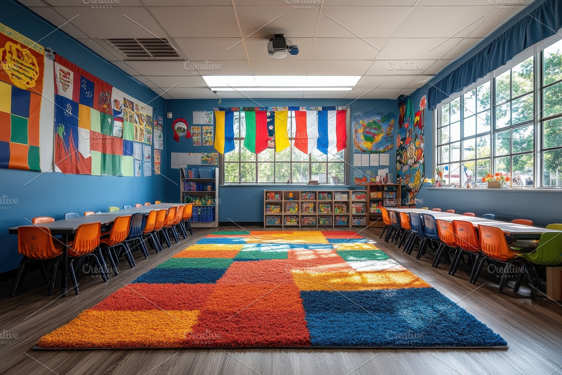 Bright and colorful classroom filled, a Photo by Tanuart