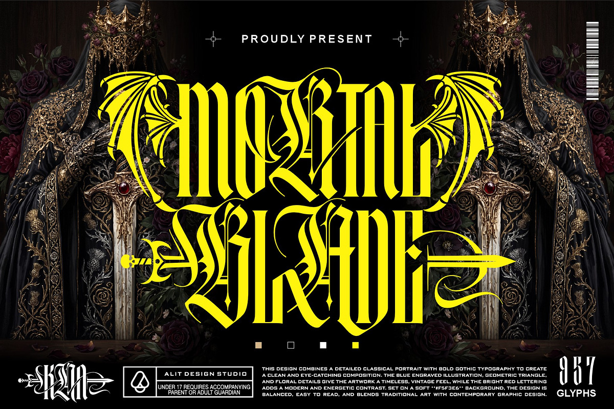 Mortal Blade Typeface, a Blackletter Font by alit design (Photo 1 of 20)