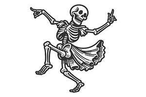 Dancing Skeleton in Vintage Skirt, a Person Illustration by AlexArt