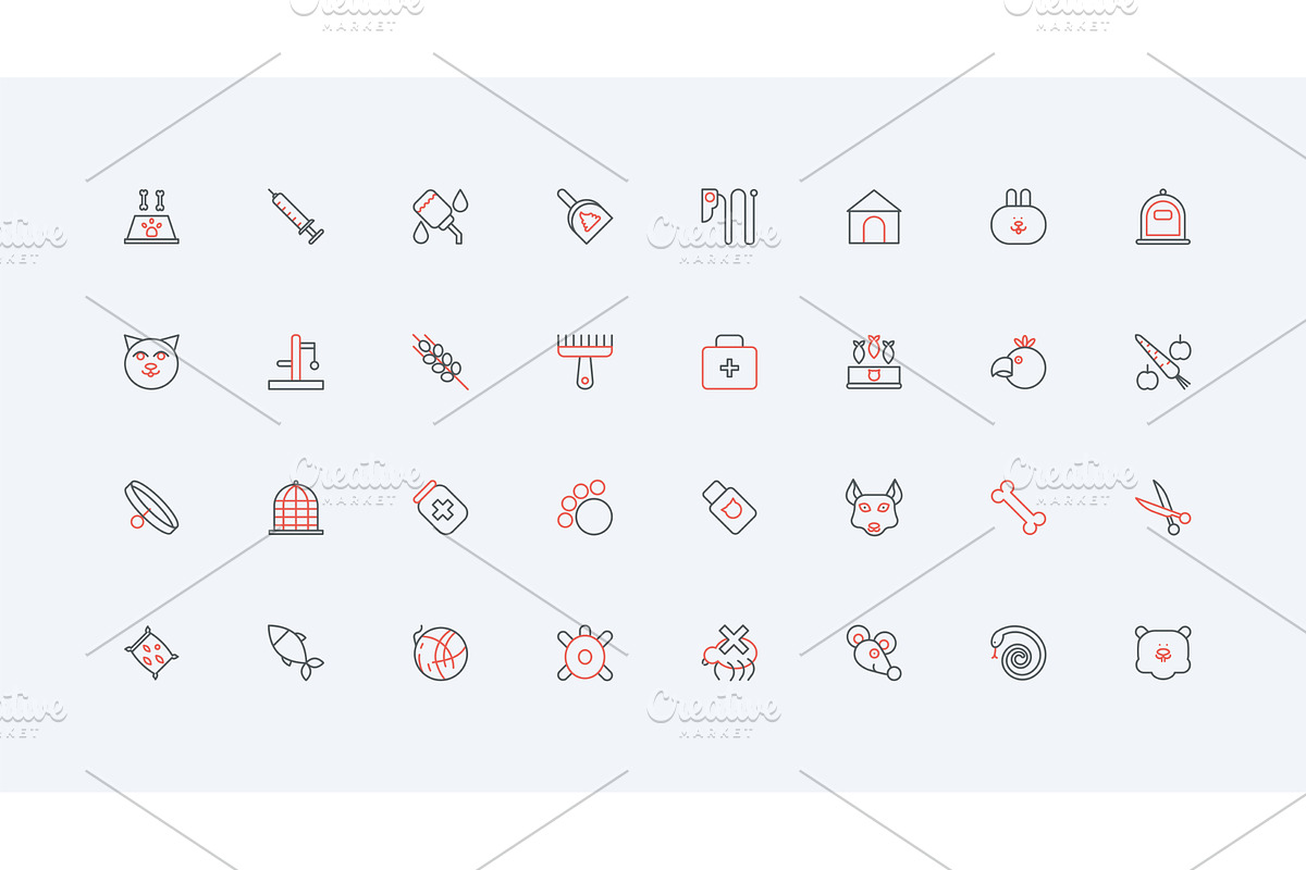 Veterinary pet care home line icons, an Object Illustration by Lemberg Vector