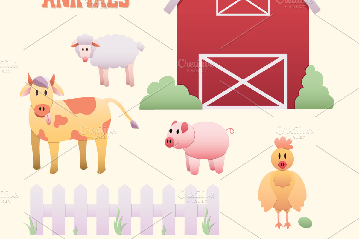 Farm Animals Scene, Clipart Elements, an Animal Illustration by Digital Sugar (Photo 2 of 2)