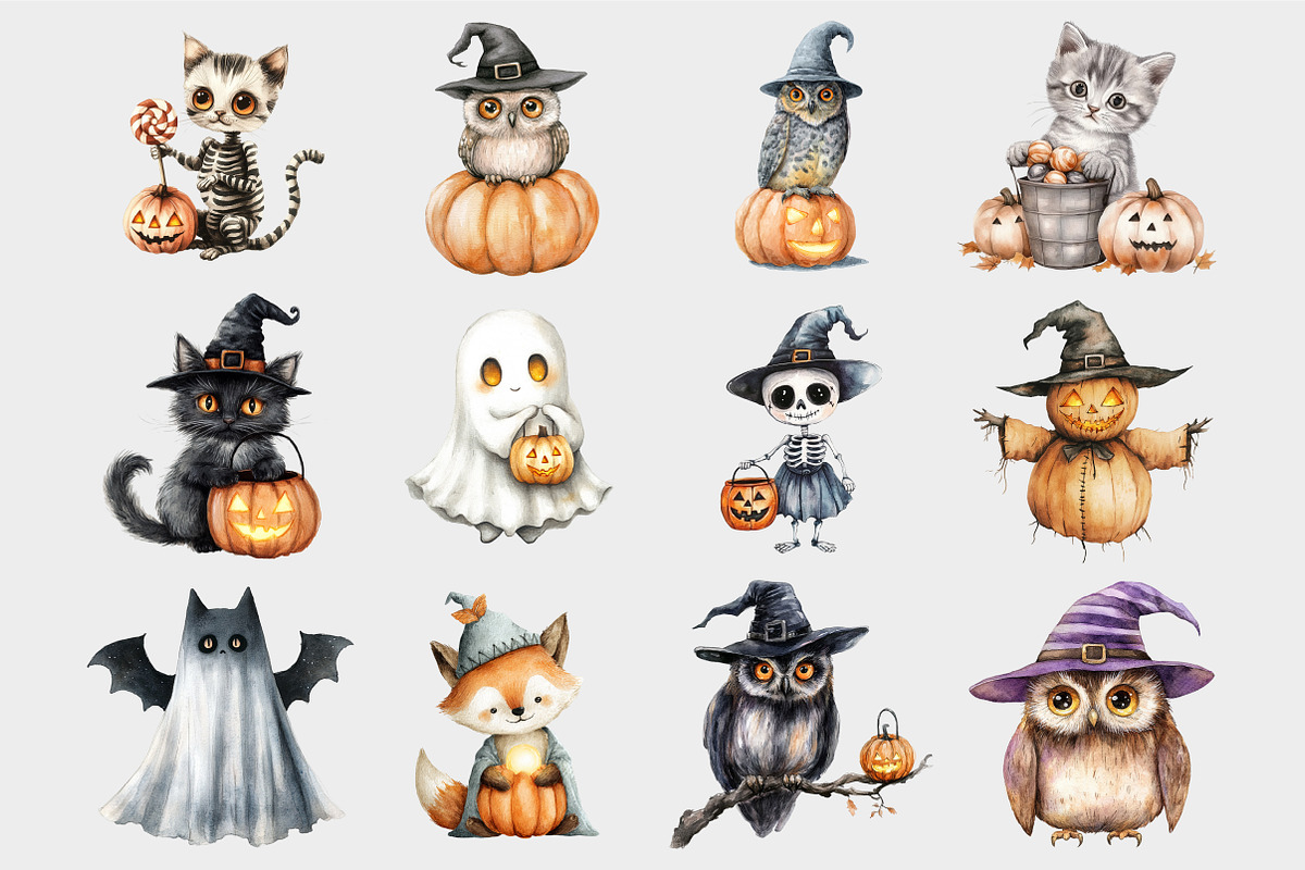 Watercolor Quirky Halloween Clipart, a Seasonal Illustration by Design Market (Photo 4 of 5)