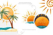 Watercolor Summer Sun Clipart, a Seasonal Illustration by Mespilia (Thumbnail 2 of 5)