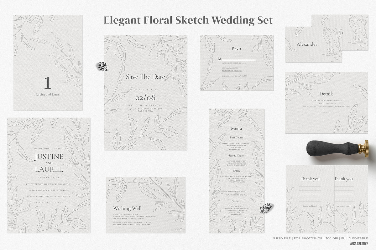 Elegant Floral Sketch Wedding Set, an Invitation Template by Azka Creative (Photo 1 of 6)