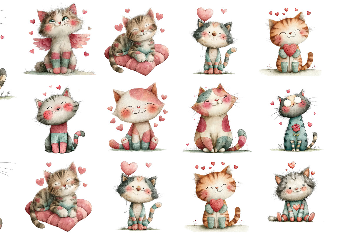 Valentine Day Cat Clipart, an Illustration by DreamArtGraphic (Photo 2 of 4)