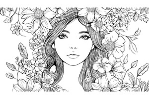 Girl in flowers coloring page, an Illustration by Valerie Bodnar