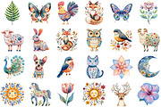 Pastel Folk Art Motifs Flowers Anima, an Illustration by Sublimation Artist (Thumbnail 2 of 6)