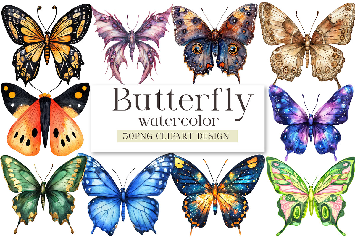 Watercolor Butterfly Clipart Png, a Seasonal Illustration by DreamArtGraphic (Photo 1 of 4)