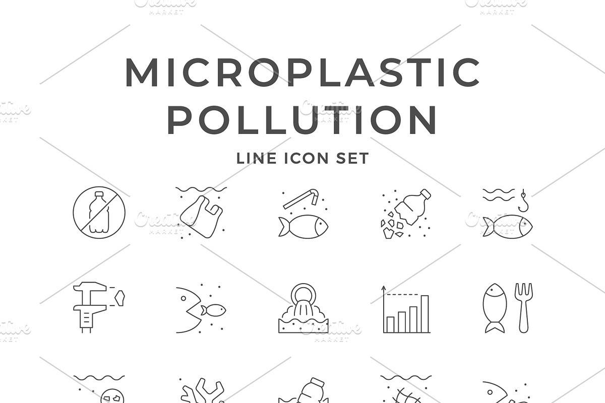 Set icons of microplastic pollution, an Outline Icon by motorama (Photo 1 of 2)