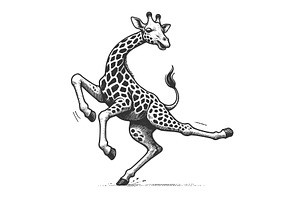 Dancing Giraffe engraving vector, an Animal Illustration by AlexArt