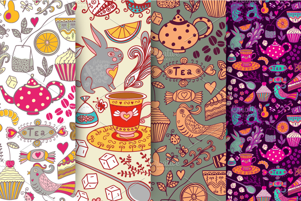 Tea, sweets seamless doodle pattern preview 5