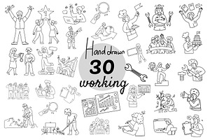 work people hand drawn set, a Person Illustration by foxndeer