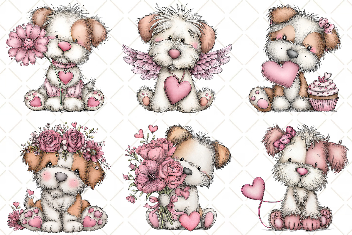 Whimsical Valentine Dog Clipart, an Illustration by Black Bird Studio (Photo 6 of 6)