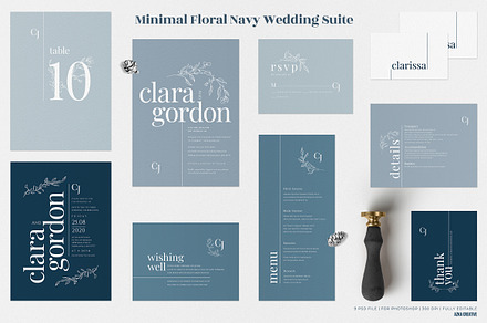 Minimal Floral Navy Wedding Suite, an Invitation Template by Azka Creative