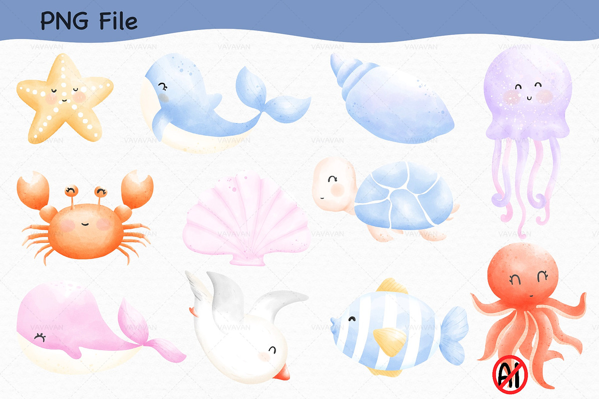 Nautical summer watercolor Clipart, a Seasonal Illustration by Vavavan Artwork (Photo 4 of 6)