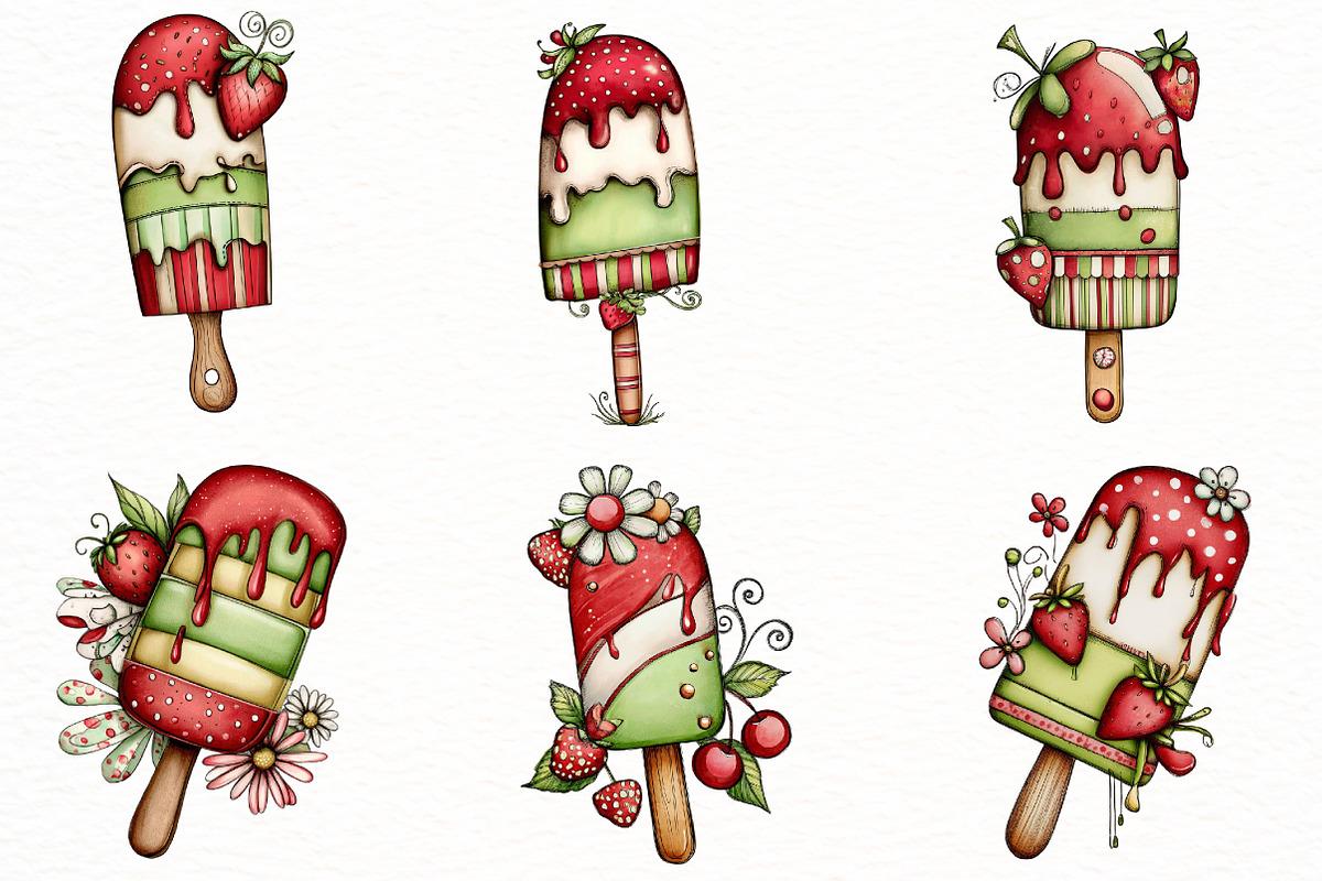 Whimsical Summer Ice Cream Clipart, an Illustration by Designworld (Photo 2 of 5)