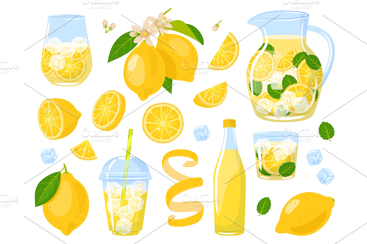 Lemons and lemonade. Juicy citrus, a Food Illustration by YummyBuum
