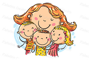 Doodle Mother Embracing Children