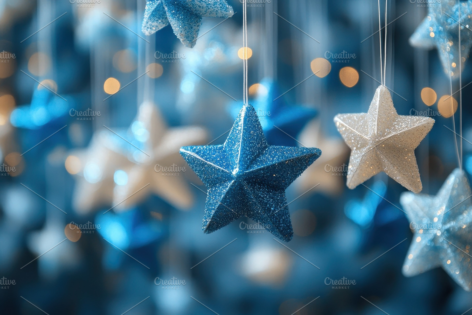 Decorative stars in blue and white h, a Photo by Tanuart