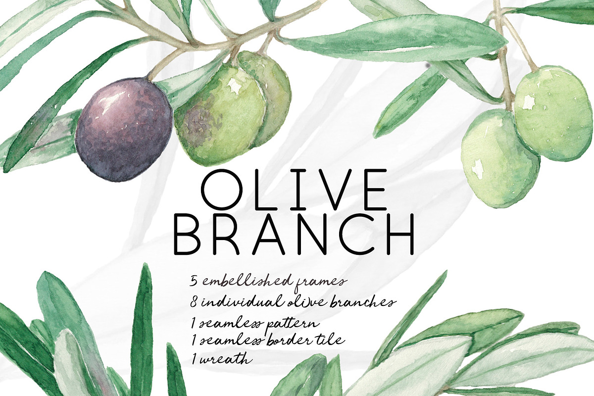 Watercolor Olive Branch Graphic Set, a Food Illustration by In the clouds (Photo 1 of 7)