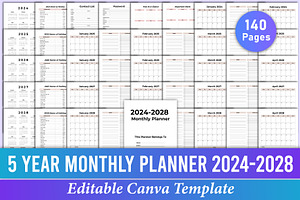 5 Years Monthly Planner 2024-2028