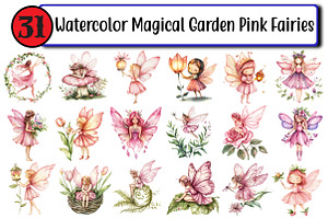 Watercolor Magical Garden Pink Fa, an Illustration by Design Market