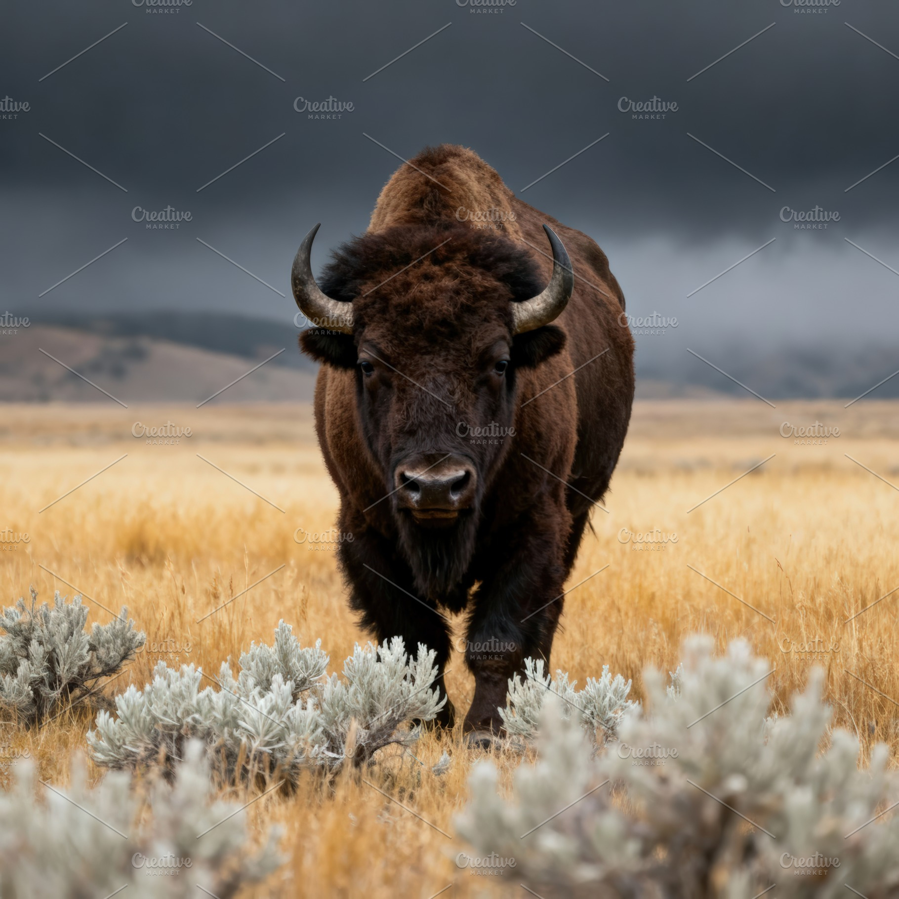 Powerful American Bison in Prairie, an Animal Photo by Virgo Studio