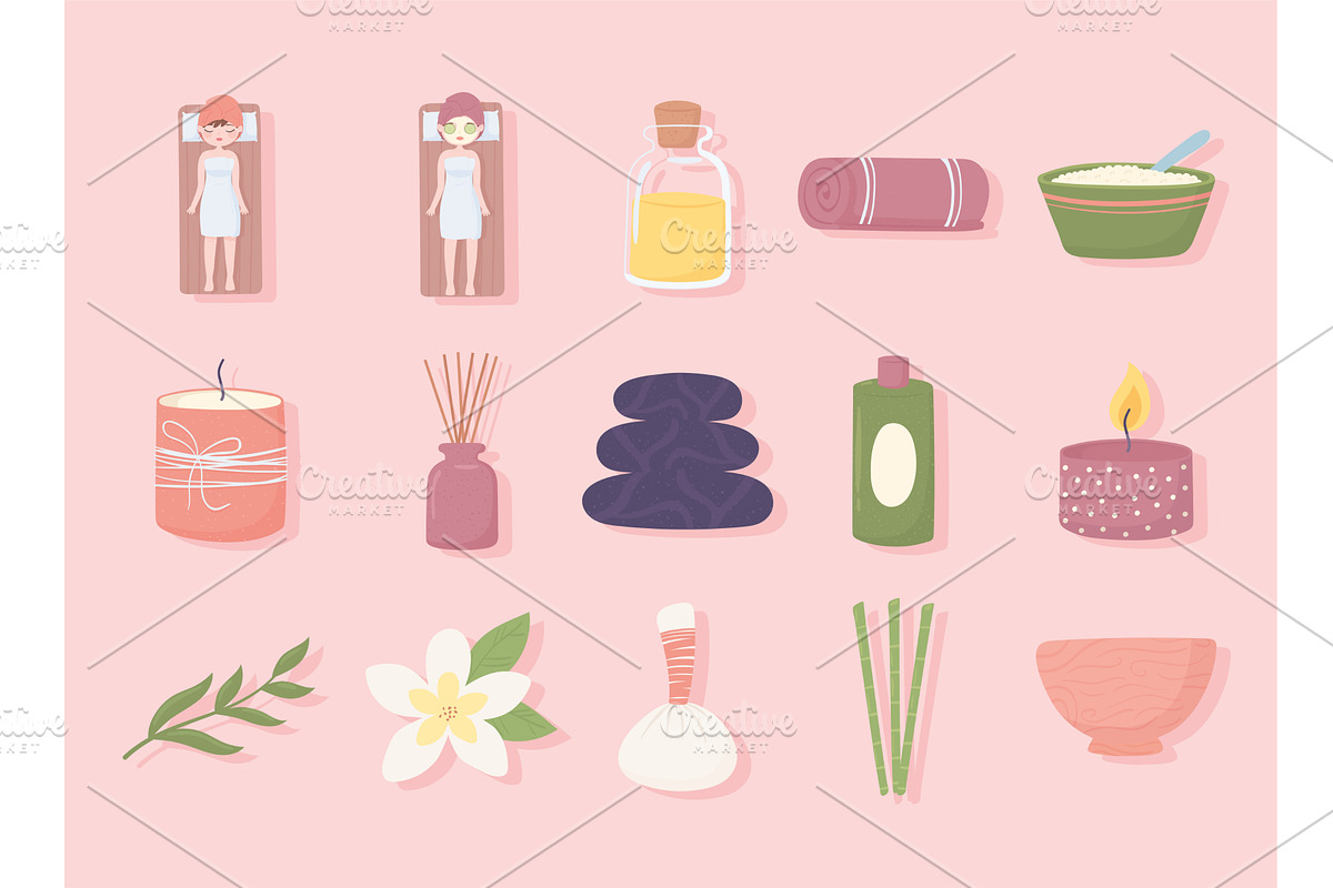 set for a spa treatment, an Object Illustration by studiogstock