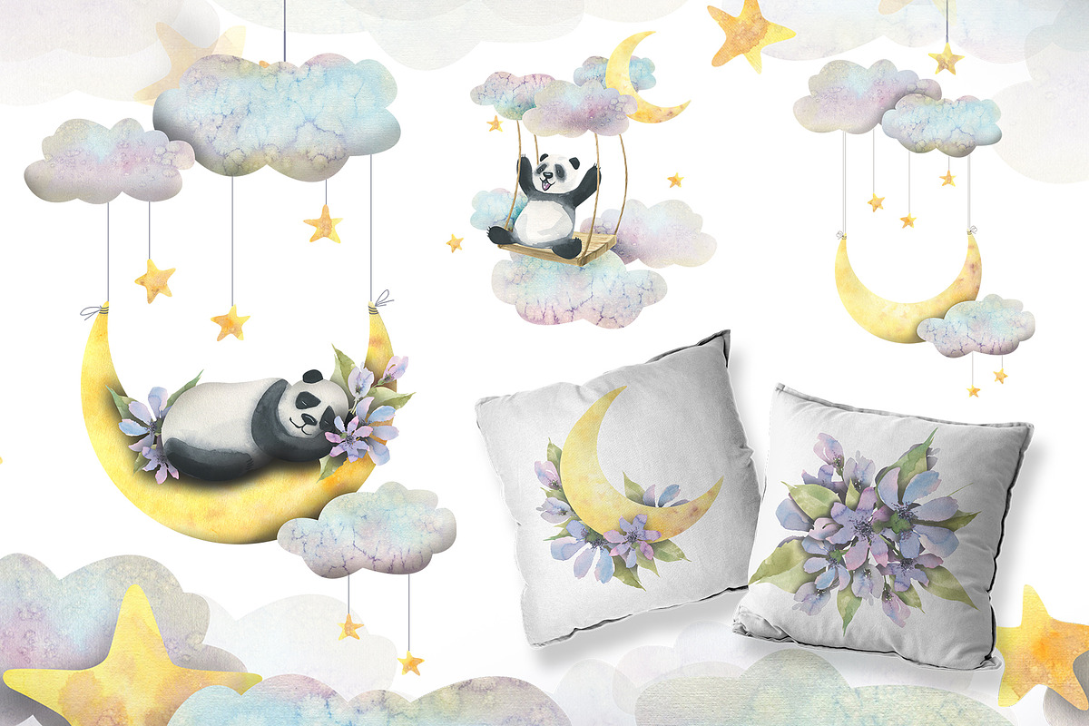 Pandas & Moon Dreamy Watercolor, an Animal Illustration by NATASHA CHU (Photo 5 of 13)