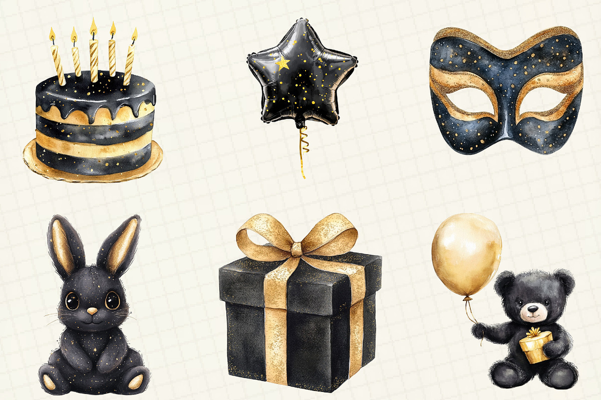 Luxury Black Kids Birthday Clipart, an Illustration by OK Design (Photo 4 of 5)