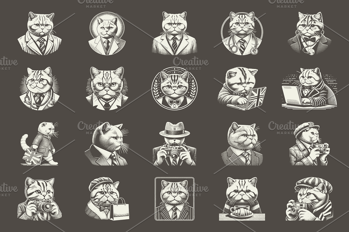 Vintage British Shorthair Cat Design, an Animal Illustration by devastd (Photo 10 of 11)