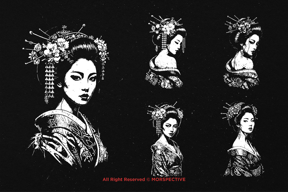 10 Bundle Dark Art Geisha Japanese, an Illustration by Morspective (Photo 3 of 7)