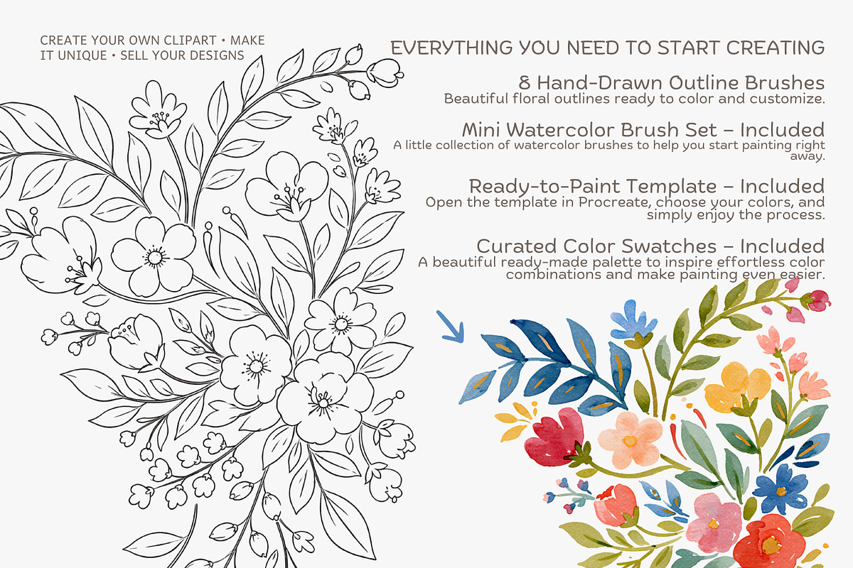 Procreate floral stamp & brush set, a Brush Add-On by Patishop Art (Photo 3 of 8)