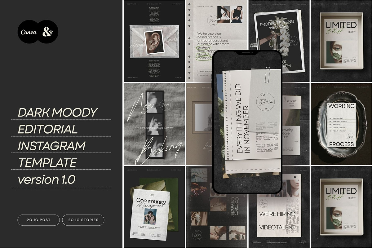Dark Editorial Social Media Template, a Social Media Template by And Done Studio (Photo 1 of 8)