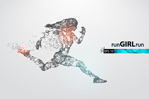 Silhouettes of running athlete woman