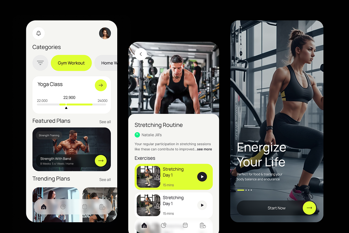 Fitflow Mobile App UI Kit, a Websites & App Template by Brickclay (Photo 3 of 5)