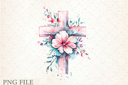 Easter Cross with Florals Png, an Illustration by Watercolor design (Thumbnail 3 of 5)