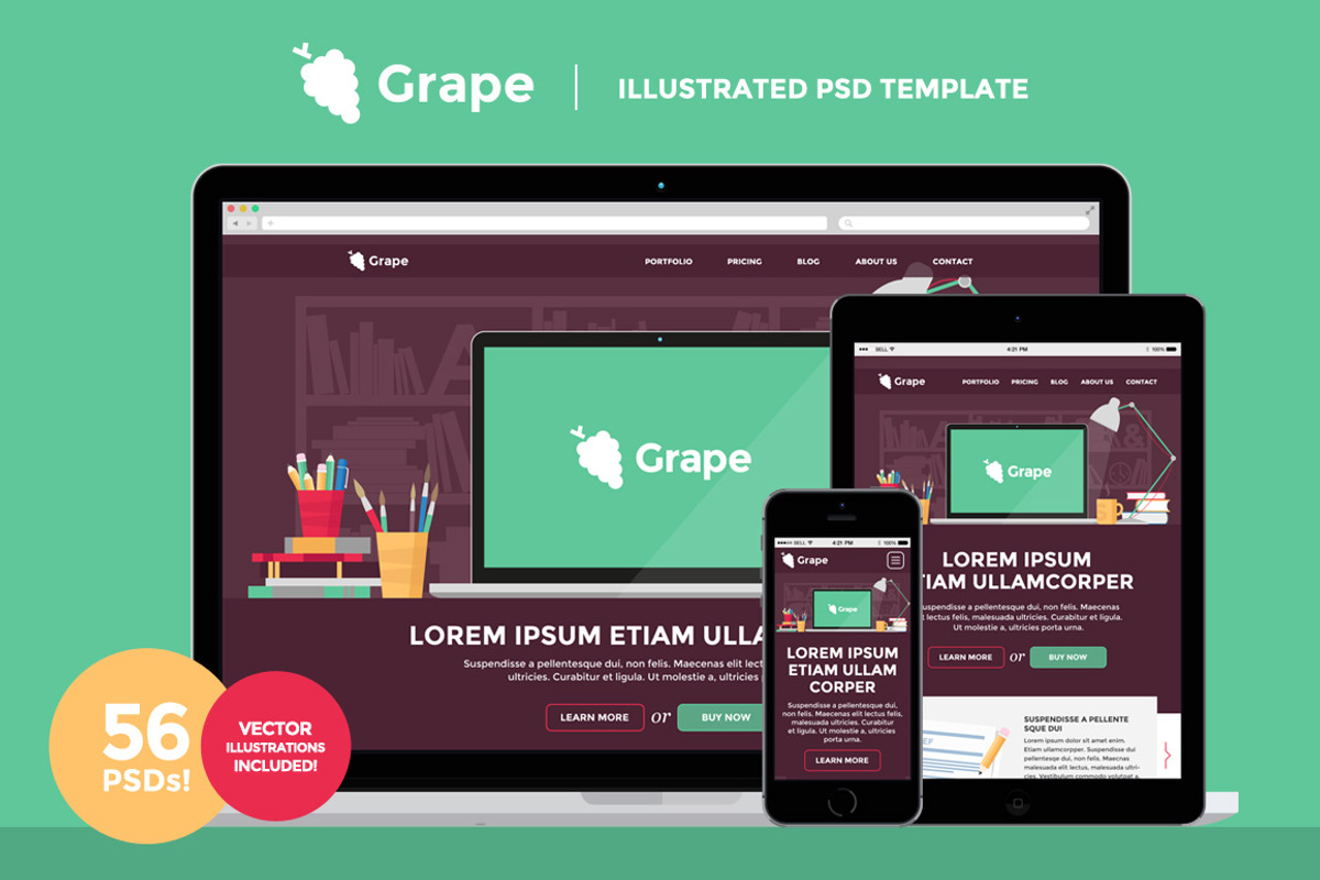 Grape - Illustrated PSD Template, a Landing Page Template by Mgd.Design (Photo 1 of 5)