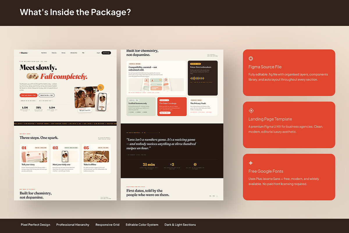Romantic Dating Landing Page, an UI Kit Template by Pitchlook.Studio (Photo 3 of 3)