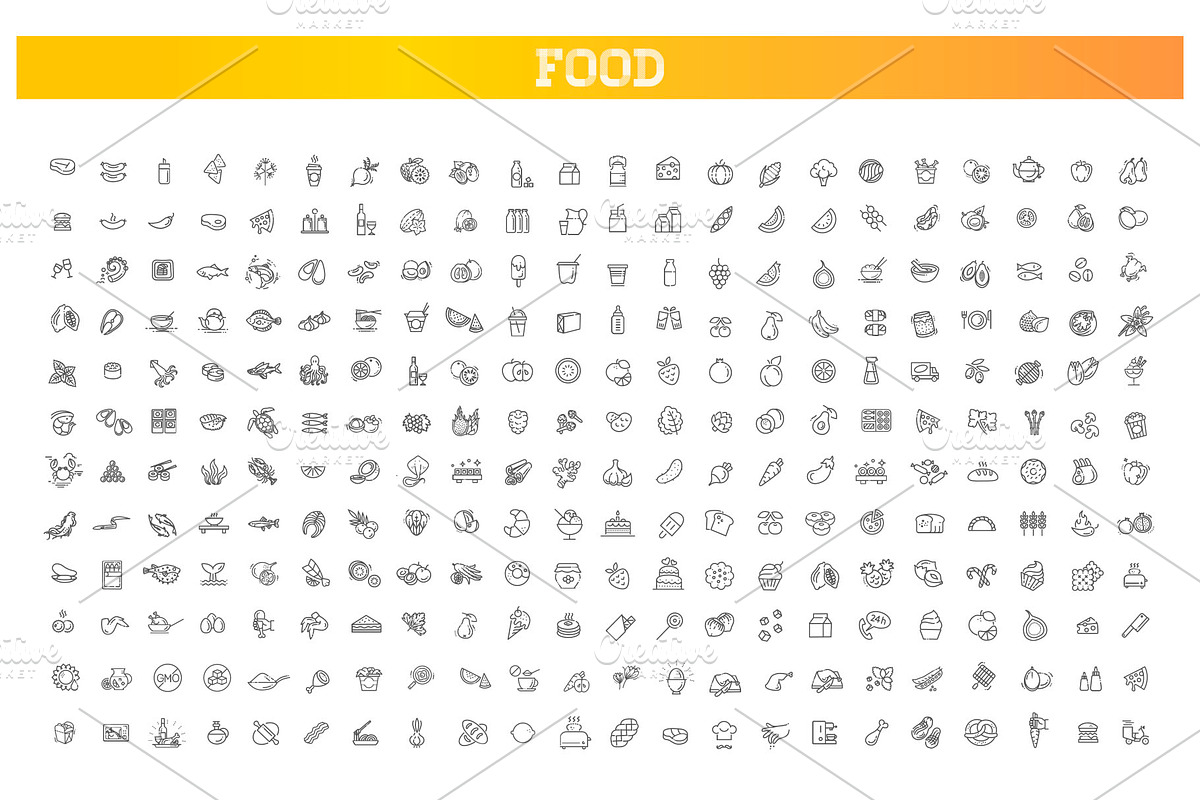 Food and Drink thin vector icon set, an Outline Icon by Tettygreen (Photo 1 of 3)