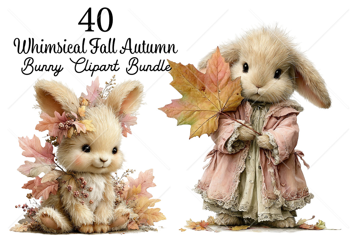 Whimsical Fall Autumn Bunny Clipart, a Seasonal Illustration by Canvas Craft (Photo 1 of 10)