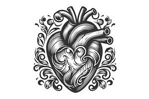 Ornate Heart Engraving Sketch Vector