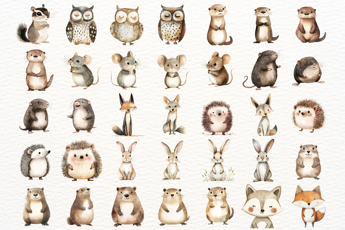 Watercolor Woodland Animals Clipart, an Animal Illustration by SugarCloudStudioArt (Photo 8 of 9)